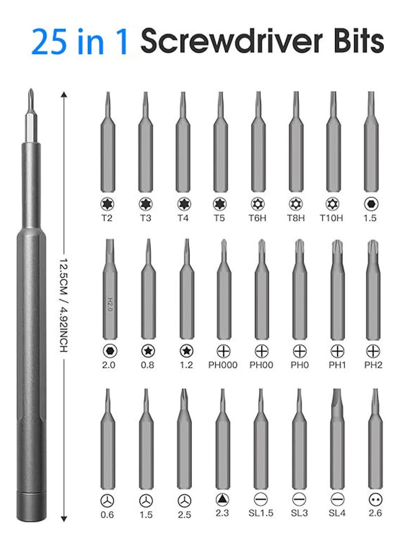 25-in-1 Precision Screwdriver Set, Professional Small Screwdriver Set with Case, Magnetic Mini Screwdriver Set Mini Repair Tool Kit for Phone, Electronics, PC, Watch, Game Console, Eyeglass