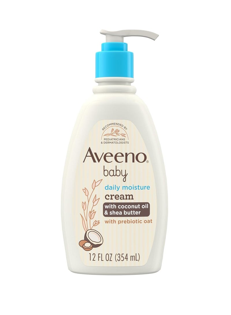 Aveeno Baby Daily Moisturizing Cream with Prebiotic Oat, Hypoallergenic Baby Lotion with Coconut Oil & Shea Butter Moisturizes Sensitive Skin for 24 Hours, Gentle Coconut Scent, 12 fl. Oz