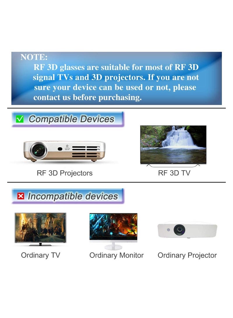 Rechargeable RF 3D Glasses by DELFINO, Compatible with Sony, Epson, Toshiba, Sharp - Works with TDG-BT500A, SSG-5100GB, AN3DG40 Models.