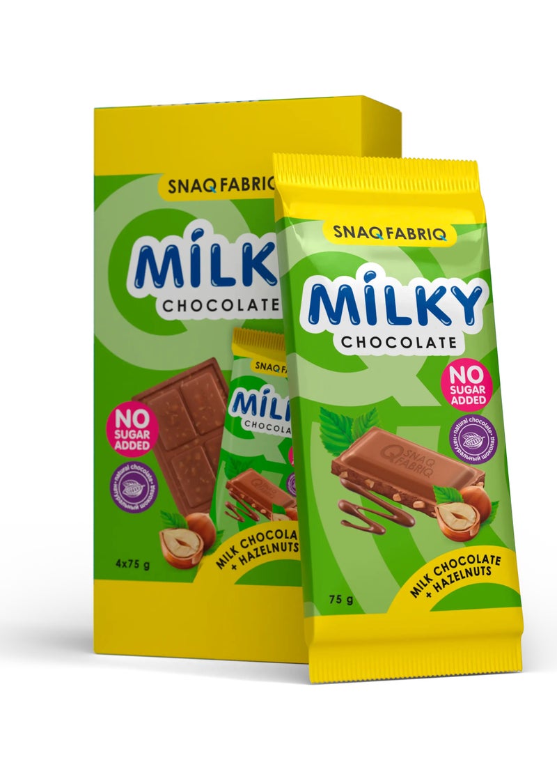 Snaq Fabriq Milky Chocolate +Hazelnut (No sugar Added) 4x75g (Per Box 4 Pieces)