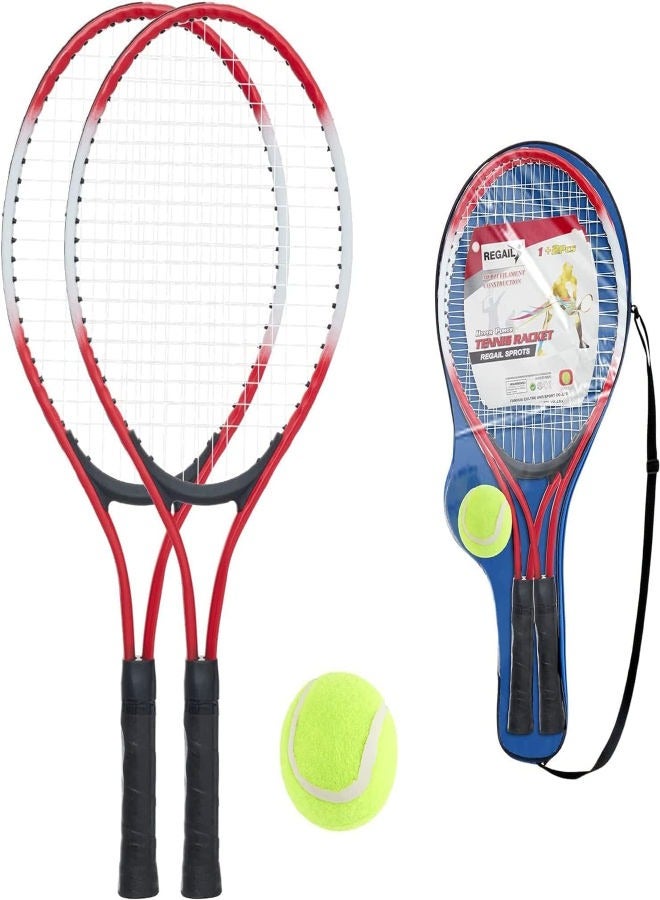 Children's Tennis Racket Set with 1 Tennis Ball and Durable Cover Bag, 2 Pieces Beginner Tennis Rackets