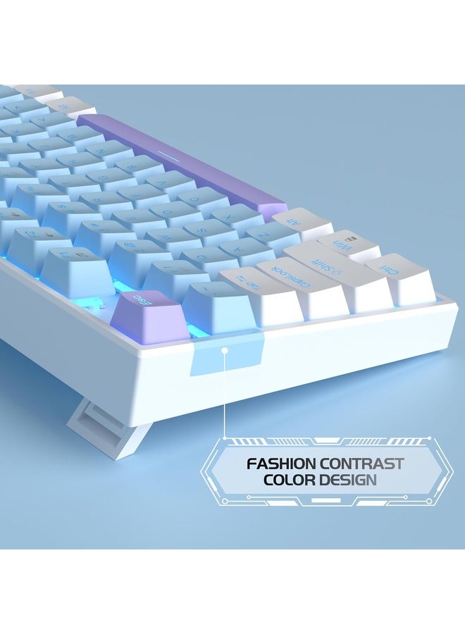 Mechanical Gaming Keyboard with Blue Switch, LED White Backlit Keyboard, 87 Keys Compact TKL 75% Wired - Blue/White