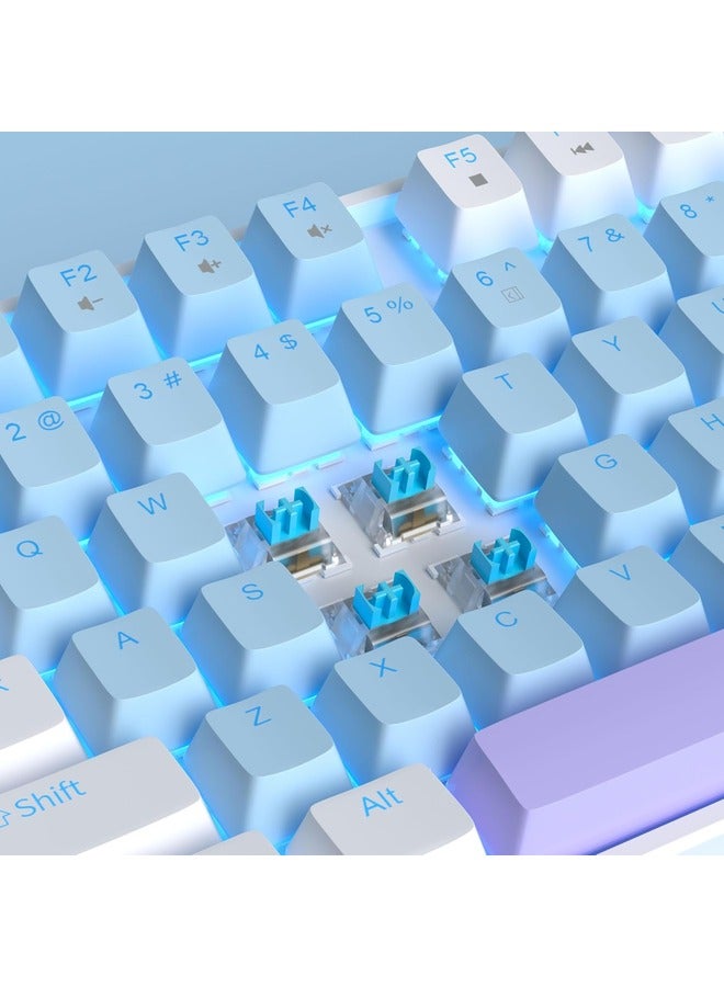 Mechanical Gaming Keyboard with Blue Switch, LED White Backlit Keyboard, 87 Keys Compact TKL 75% Wired - Blue/White