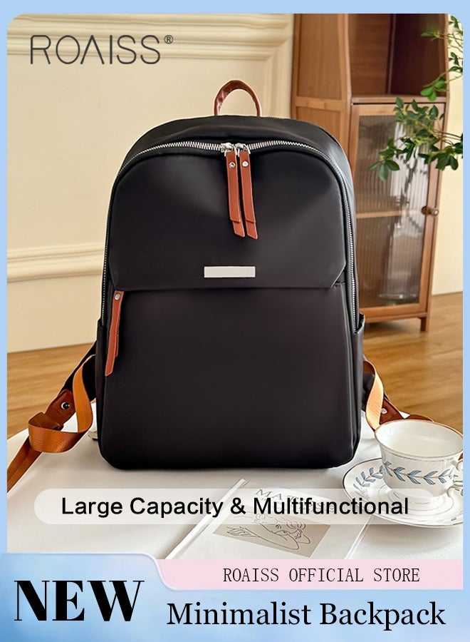 Portable Large Capacity Backpack for Women Solid Color Zipper Closure Casual Backpack with Separate 14 Inch Laptop Compartment for Girls Students Lightweight Waterproof Outing Bag for Commute Travel