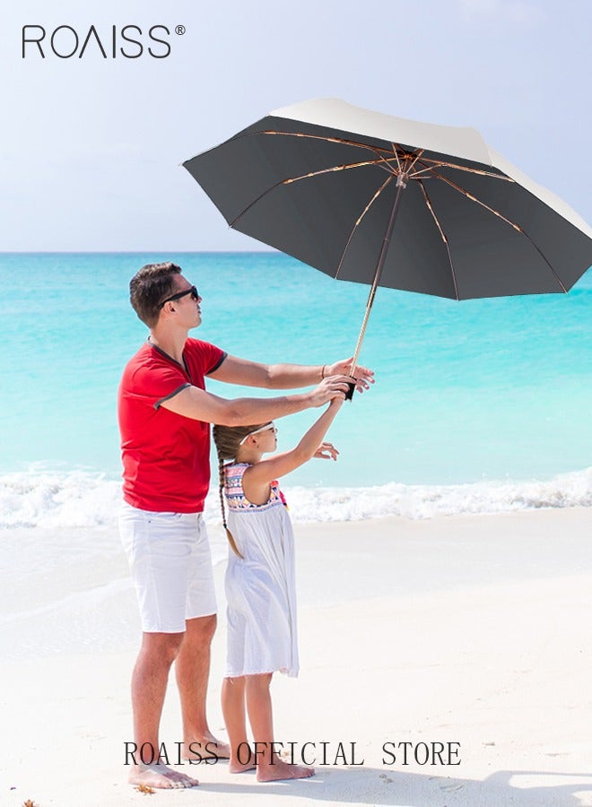 3 Fold Multi-functional Sun Umbrella with Super Sun and UV Protection Double-Layer Vinyl Sunshade 8 Rib Design for Rain and Shine Upf50+ Suitable for Commuting and Traveling Outdoors
