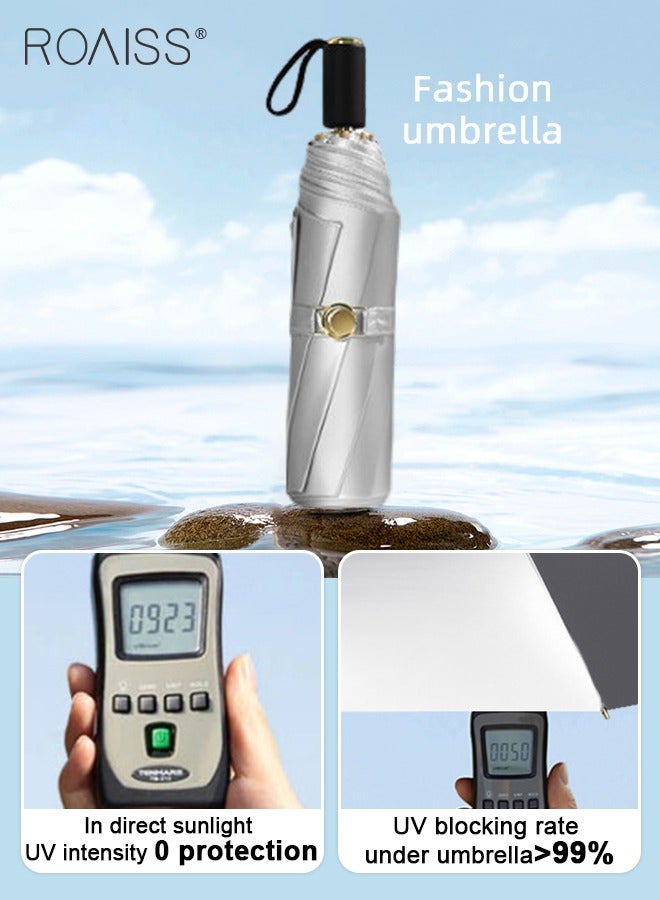 3 Fold Multi-functional Sun Umbrella with Super Sun and UV Protection Double-Layer Vinyl Sunshade 8 Rib Design for Rain and Shine Upf50+ Suitable for Commuting and Traveling Outdoors