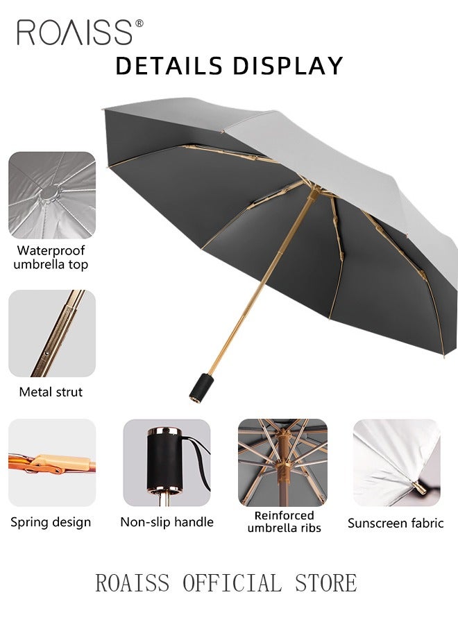 3 Fold Multi-functional Sun Umbrella with Super Sun and UV Protection Double-Layer Vinyl Sunshade 8 Rib Design for Rain and Shine Upf50+ Suitable for Commuting and Traveling Outdoors