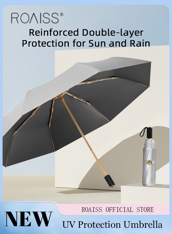3 Fold Multi-functional Sun Umbrella with Super Sun and UV Protection Double-Layer Vinyl Sunshade 8 Rib Design for Rain and Shine Upf50+ Suitable for Commuting and Traveling Outdoors