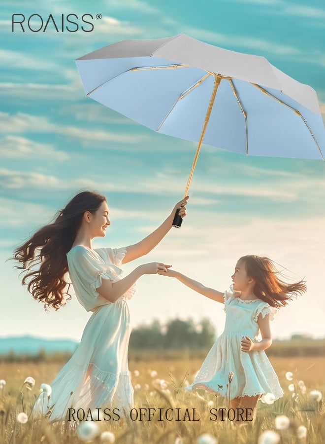 3 Fold Multi-functional Sun Umbrella with Super Sun and UV Protection Double-Layer Vinyl Sunshade 8 Rib Design for Rain and Shine Upf50+ Suitable for Commuting and Traveling Outdoors