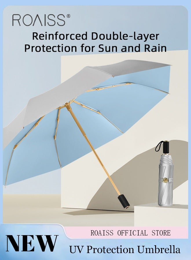 3 Fold Multi-functional Sun Umbrella with Super Sun and UV Protection Double-Layer Vinyl Sunshade 8 Rib Design for Rain and Shine Upf50+ Suitable for Commuting and Traveling Outdoors