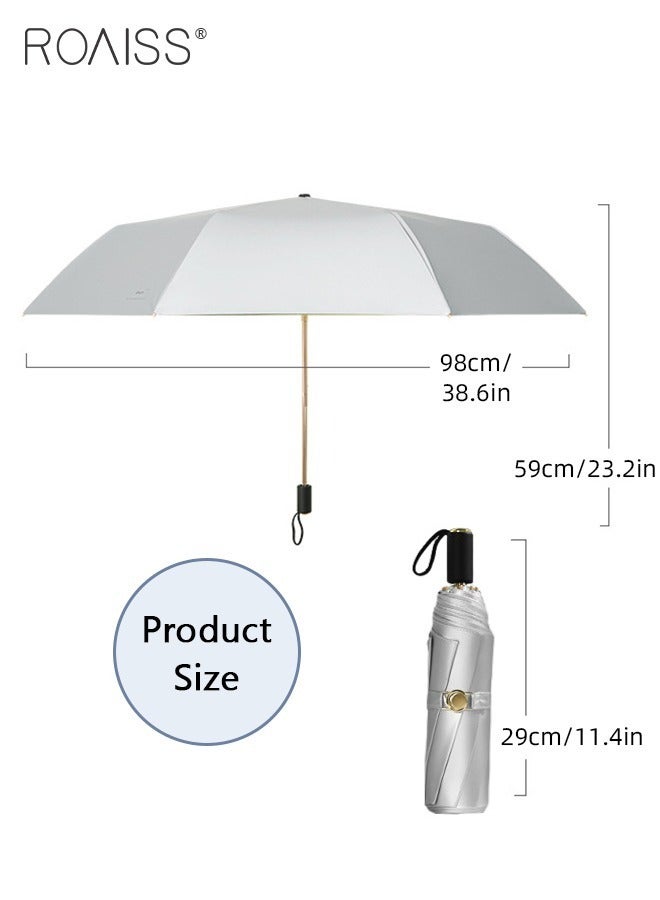 3 Fold Multi-functional Sun Umbrella with Super Sun and UV Protection Double-Layer Vinyl Sunshade 8 Rib Design for Rain and Shine Upf50+ Suitable for Commuting and Traveling Outdoors