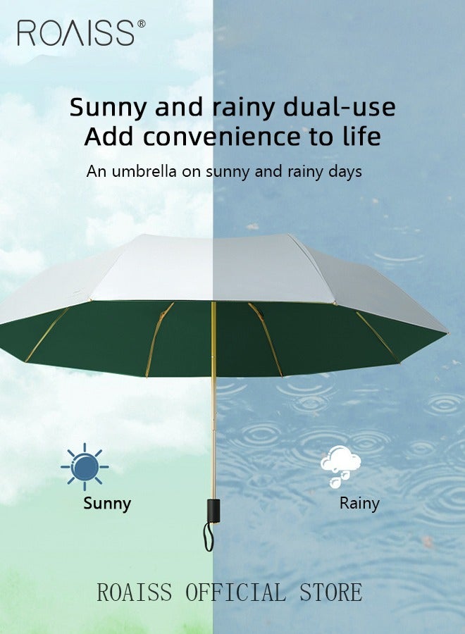 3 Fold Multi-functional Sun Umbrella with Super Sun and UV Protection Double-Layer Vinyl Sunshade 8 Rib Design for Rain and Shine Upf50+ Suitable for Commuting and Traveling Outdoors