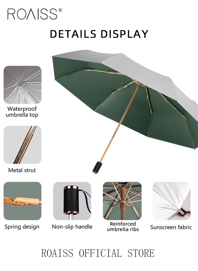 3 Fold Multi-functional Sun Umbrella with Super Sun and UV Protection Double-Layer Vinyl Sunshade 8 Rib Design for Rain and Shine Upf50+ Suitable for Commuting and Traveling Outdoors