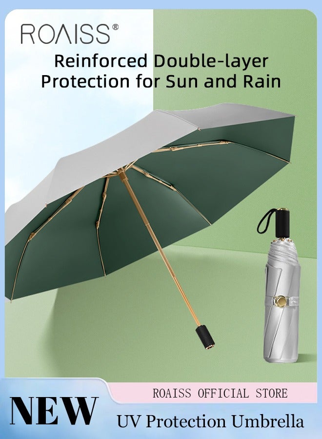 3 Fold Multi-functional Sun Umbrella with Super Sun and UV Protection Double-Layer Vinyl Sunshade 8 Rib Design for Rain and Shine Upf50+ Suitable for Commuting and Traveling Outdoors
