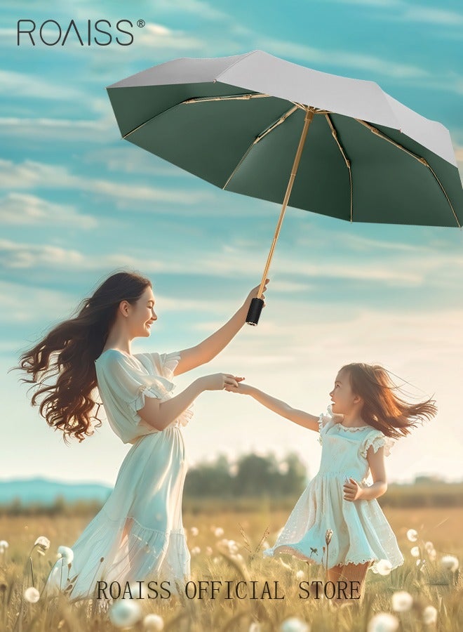 3 Fold Multi-functional Sun Umbrella with Super Sun and UV Protection Double-Layer Vinyl Sunshade 8 Rib Design for Rain and Shine Upf50+ Suitable for Commuting and Traveling Outdoors