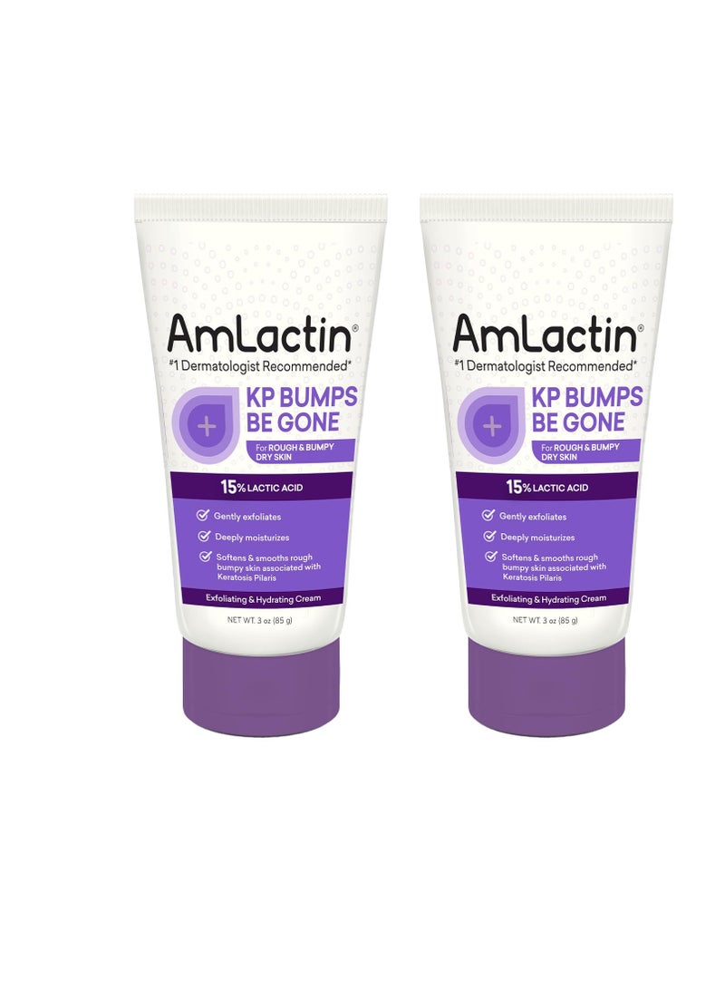 AmLactin KP Bumps Be Gone - 3 oz Keratosis Pilaris Moisturizing Cream with 15% Lactic Acid - Exfoliator and Moisturizer for Dry, Rough and Bumpy Skin, Pack of 2 (Packaging May Vary)