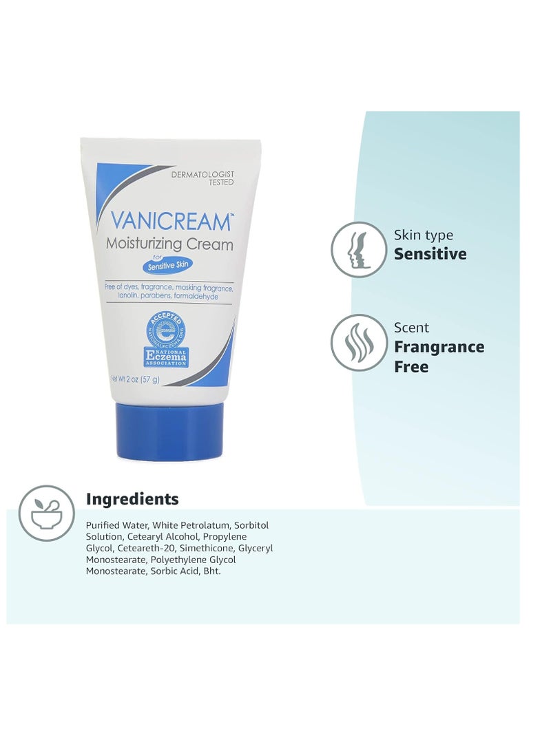 Vanicream Moisturizing Skin Cream Tube for Sensitive Skin, Soothes Red, Irritated, Cracked or Itchy Skin, Dye Free, Fragrance Free, Preservative Free, Dermatologist Tested, 2 Ounce (Pack of 1)