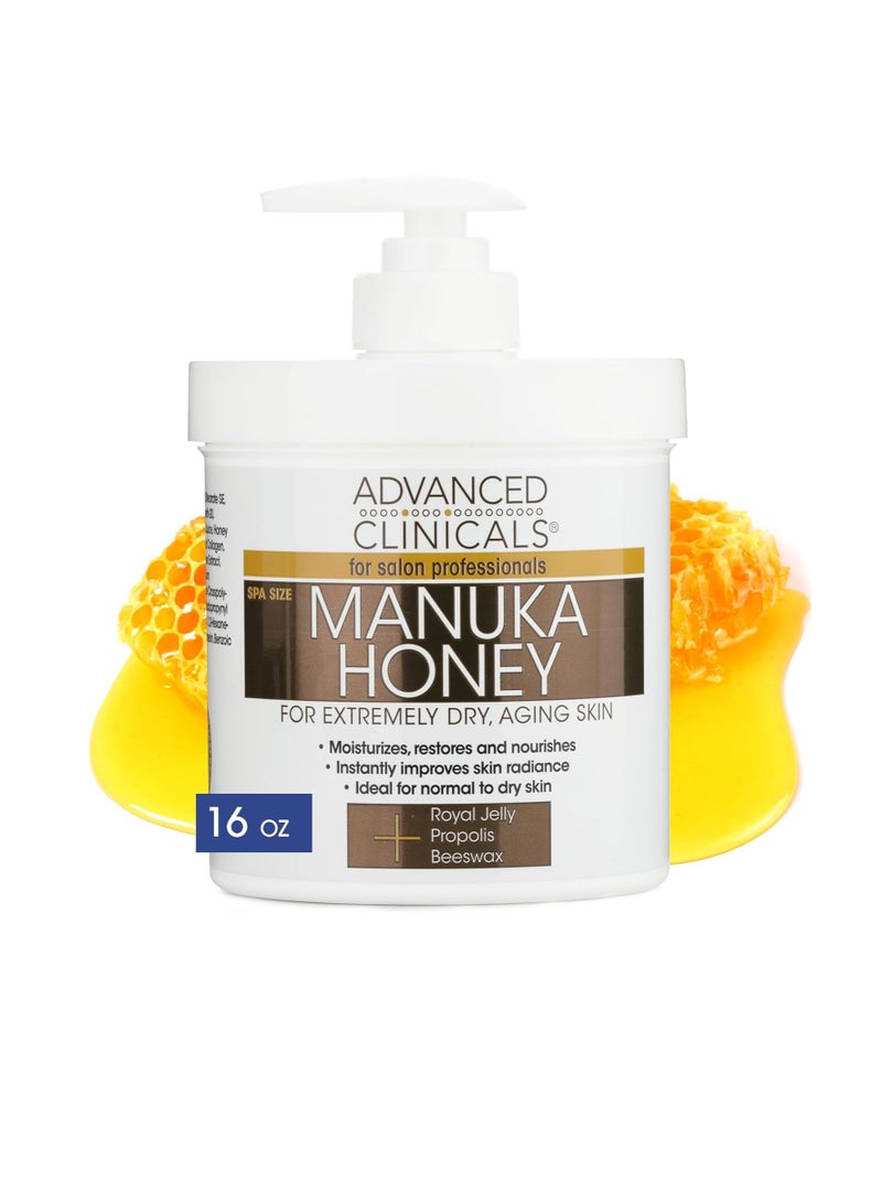 Advanced Clinicals Manuka Honey Cream Face Moisturizer & Body Butter Lotion For Dry Skin | Firming & Hydrating Miracle Balm Skin Care Moisturizing Lotion For Women, Wrinkles, & Sun Damaged Skin, 16oz