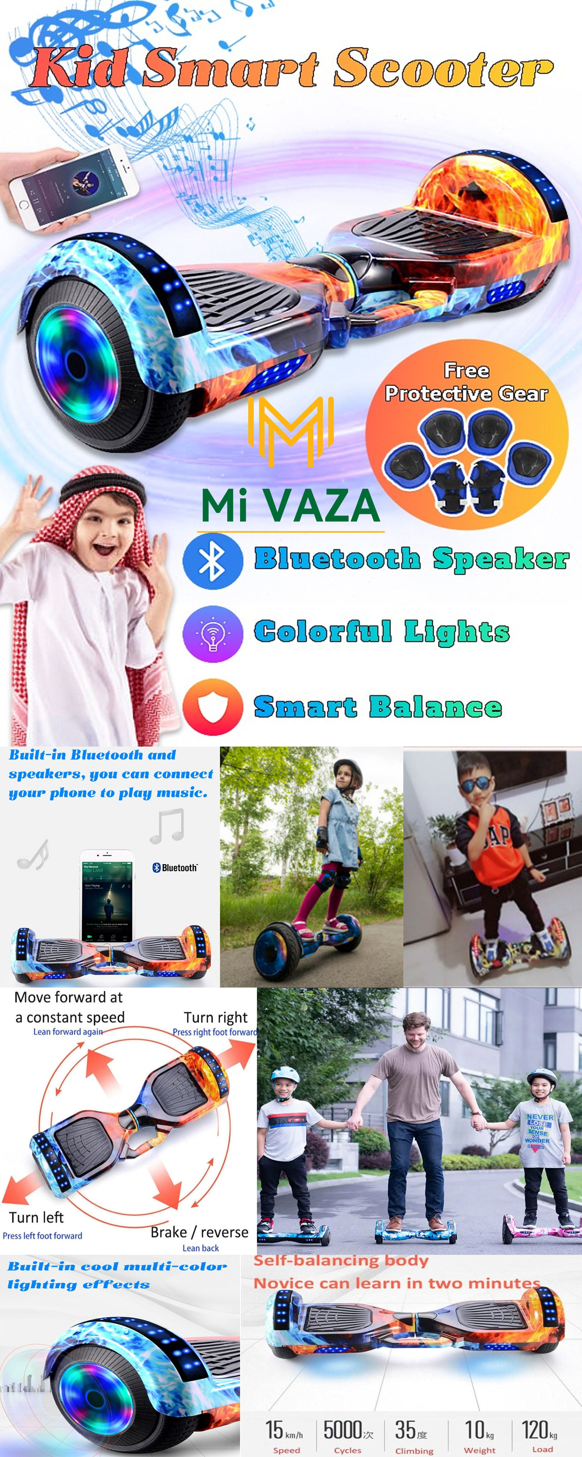 Kid Smart Scooter - Hoverboard - Two-Wheel Self Balancing - Electric Scooter with Light and Bluetooth Speaker - 7 inch - Children Gift - Sport Toy