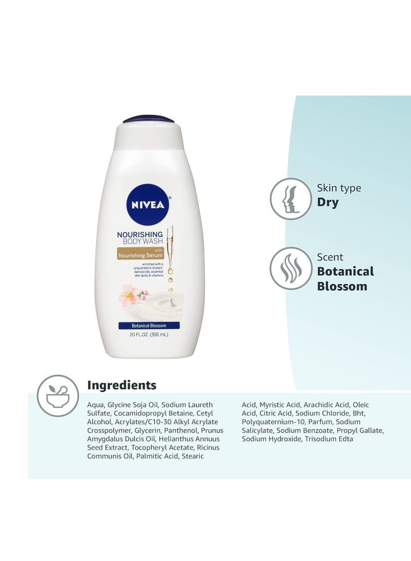 NIVEA Nourishing Botanical Blossom Body Wash for Dry Skin, 20 Fl Oz