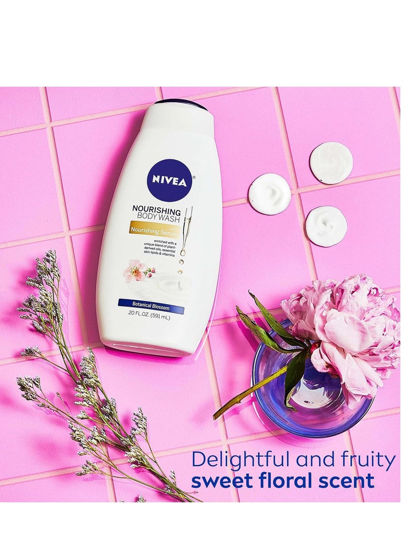 NIVEA Nourishing Botanical Blossom Body Wash for Dry Skin, 20 Fl Oz