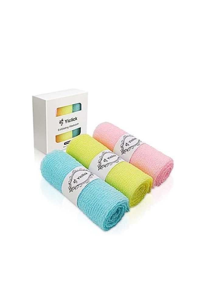 Yiclick Exfoliating Washcloth Towel [3 Pack], Japanese Exfoliating Bath Wash Cloth for Body Exfoliation, Korean Back Scrubber Washer for Shower, African Net Sponge Brush Loofah Exfoliator (Colors)