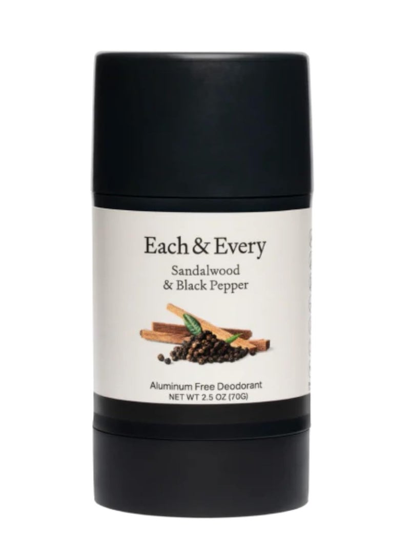 Each & Every Natural Aluminum-Free Deodorant for Sensitive Skin with Essential Oils, Plant-Based Packaging, Sandalwood & Black Pepper, 2.5 Oz.