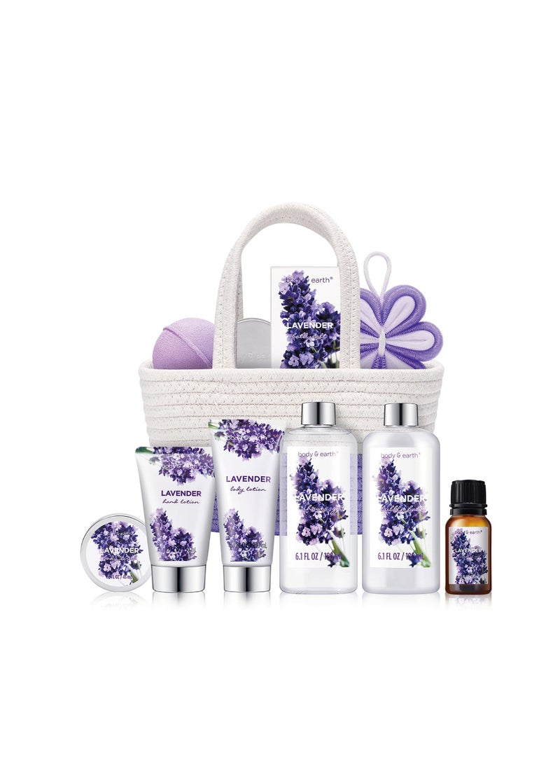 Spa Gift Baskets for Women - Body & Earth 11pcs Lavender Gift Sets with Bubble Bath, Shower Gel, Body Lotion, Birthday Gifts for Women, Spa Kit for Mom Gifts, Purple Gifts