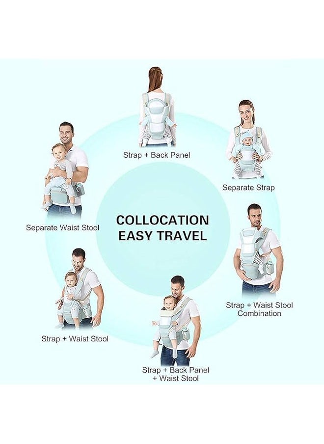 6 In 1 Carrying Mode Multifunctional Baby Strap Waist Stool Hip Seat Baby Carrier, 0 - 36 Months, Blue