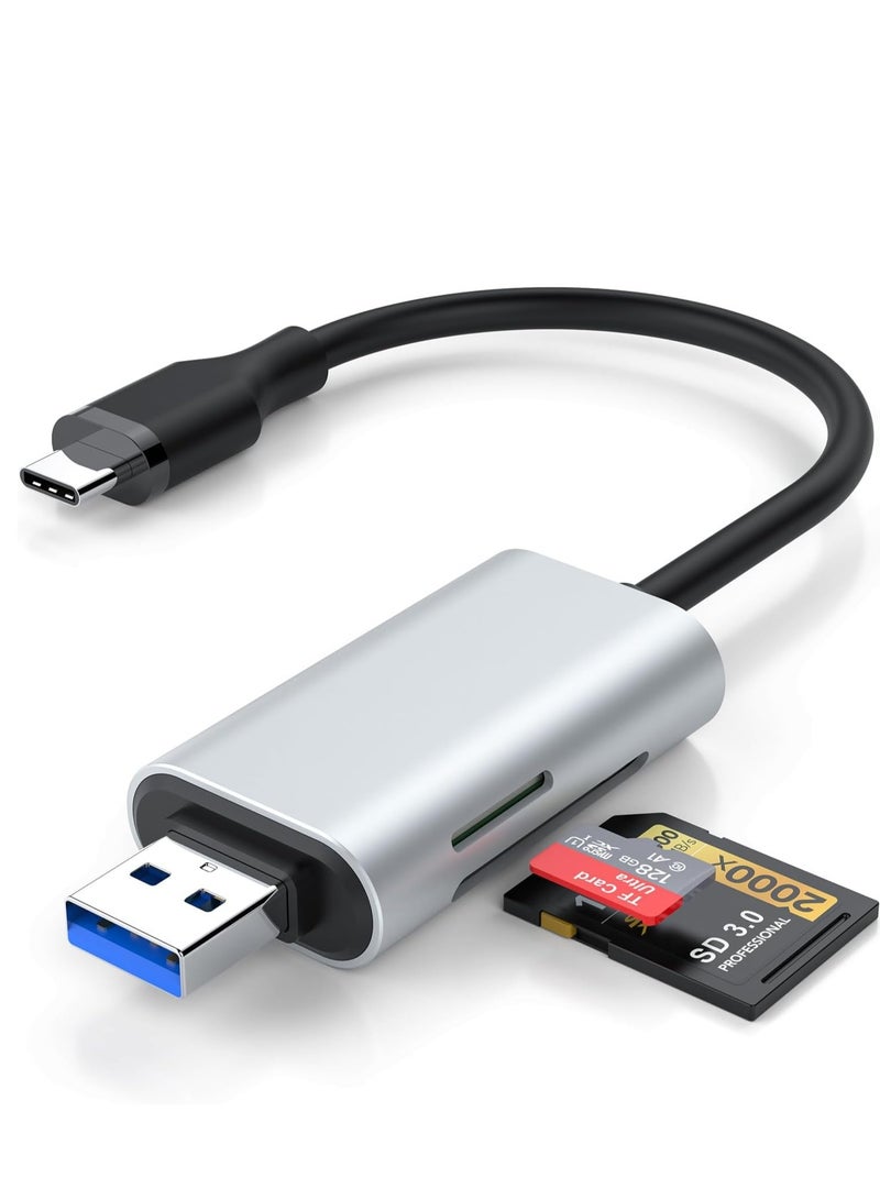 SD Card Reader, Micro SD/TF Memory with USB C and USB 3.0 Dual Slot High-Speed Reading at Same Time, Compatible with Computer PC MacBook Pro/Air, iPhone 15/15 Pro/Pro Max iPad Pro Samsung