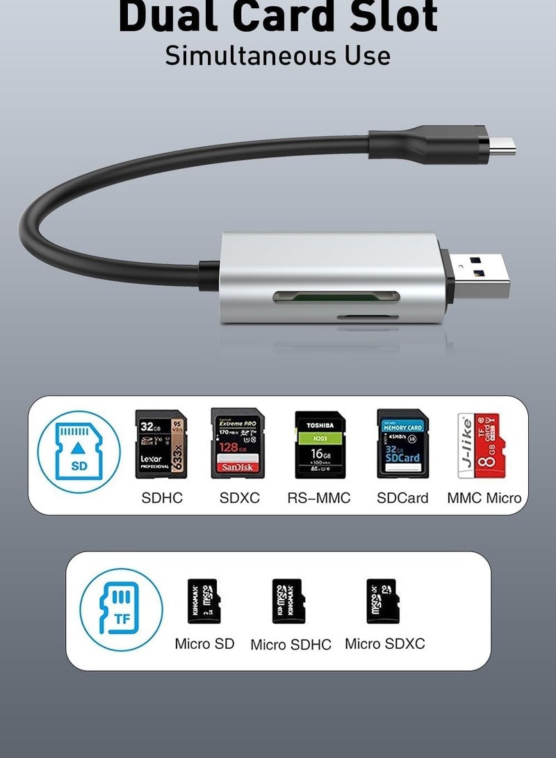 SD Card Reader, Micro SD/TF Memory with USB C and USB 3.0 Dual Slot High-Speed Reading at Same Time, Compatible with Computer PC MacBook Pro/Air, iPhone 15/15 Pro/Pro Max iPad Pro Samsung