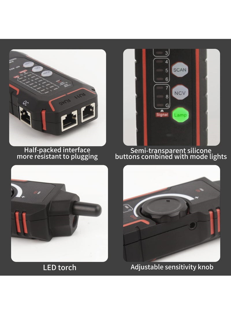 Line Finder, Network Wire Tracker, RJ11 RJ45 Network Cable Tester, Multifunction Anti-Interference Ethernet Cable Finder for Network Cable, Telephone Line, Neutral Wire and Live Wire