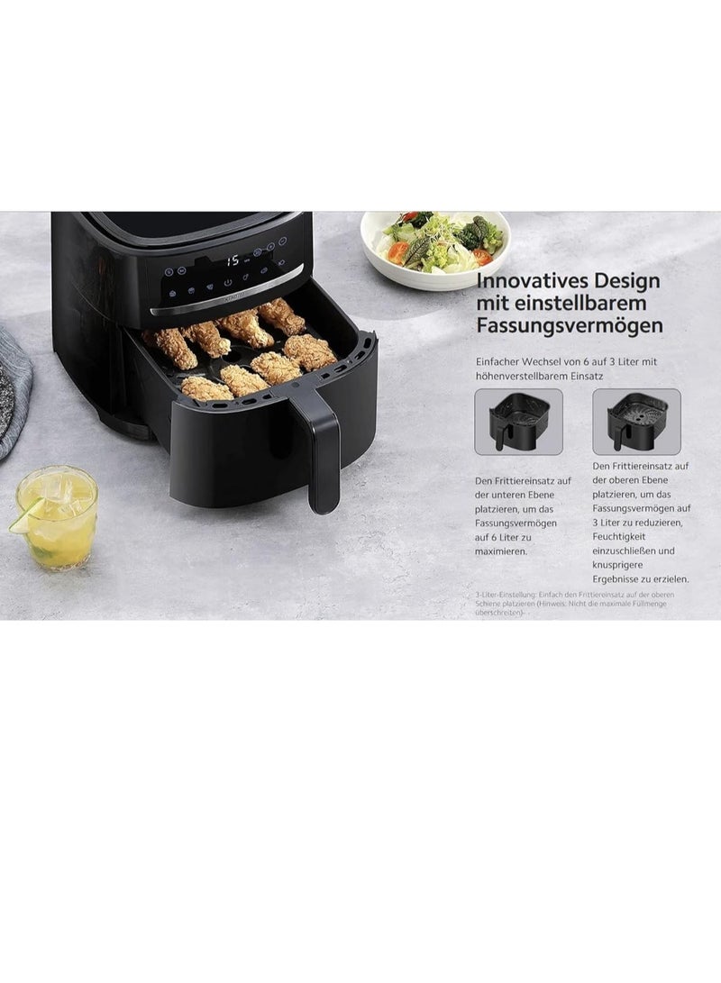 Air Fryer 6L, XXL Hot Air Fryer, 40°-200° Adjustable, 360° Hot Air Circulation, 6 Programmes, Frying Without Oil 6 L 1500 W MAF08 black