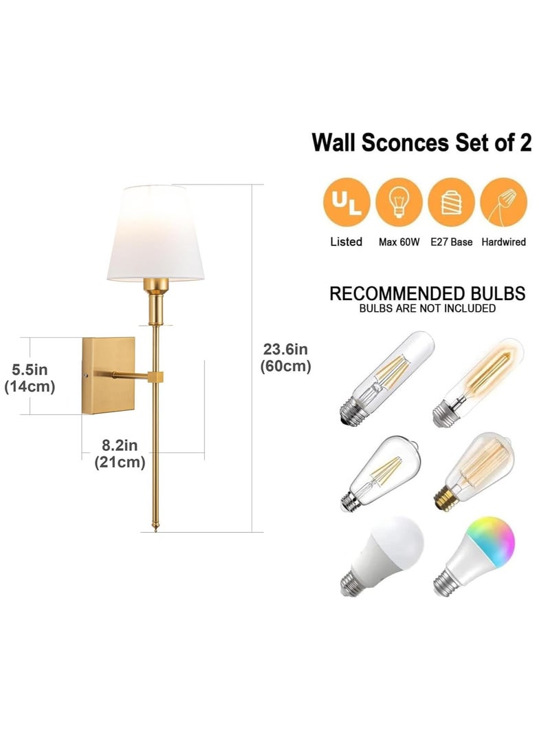 2 Pcs Slim Wall Sconces with Fabric Shade Industrial Wall Lighting Lamps Fixtures Wall Mounted Sconce for Mirror Hallway Kitchen Bedroom Living Room Bathroom Coppery