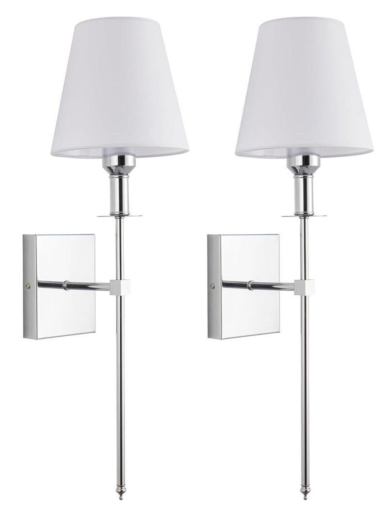 2 Pcs Slim Wall Sconces with Fabric Shade Industrial Wall Lighting Lamps Fixtures Wall Mounted Sconce for Mirror Hallway Kitchen Bedroom Living Room Bathroom Silver