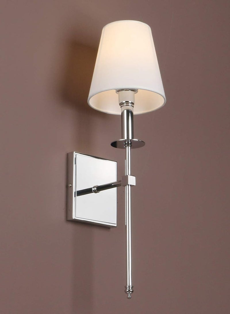 2 Pcs Slim Wall Sconces with Fabric Shade Industrial Wall Lighting Lamps Fixtures Wall Mounted Sconce for Mirror Hallway Kitchen Bedroom Living Room Bathroom Silver