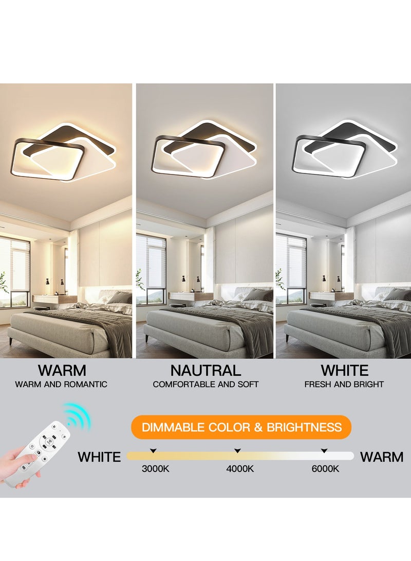 Modern LED Ceiling Light Bedroom,Square White and Black Ceiling Lights for Living Room,Kitchen,Dining Room,Study,Dimmable Acrylic Ceiling Lamp