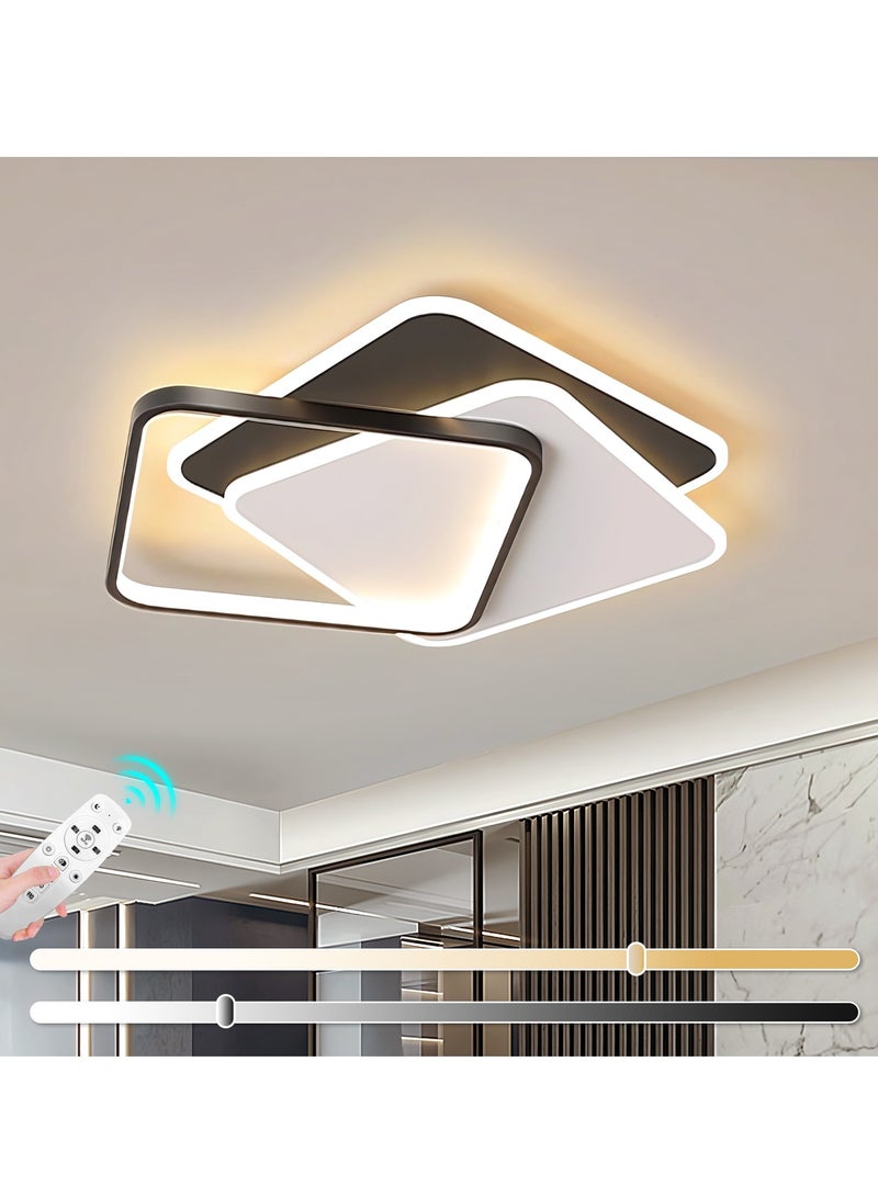 Modern LED Ceiling Light Bedroom,Square White and Black Ceiling Lights for Living Room,Kitchen,Dining Room,Study,Dimmable Acrylic Ceiling Lamp