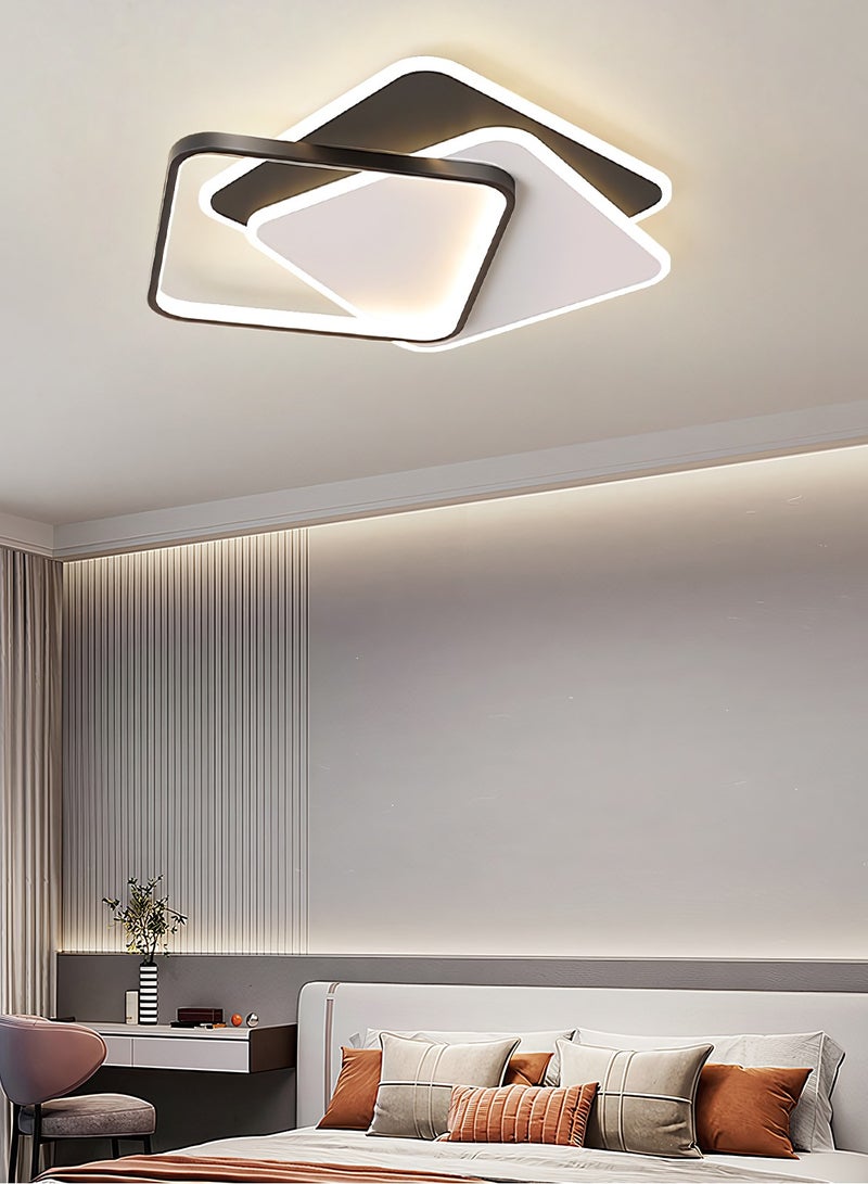 Modern LED Ceiling Light Bedroom,Square White and Black Ceiling Lights for Living Room,Kitchen,Dining Room,Study,Dimmable Acrylic Ceiling Lamp