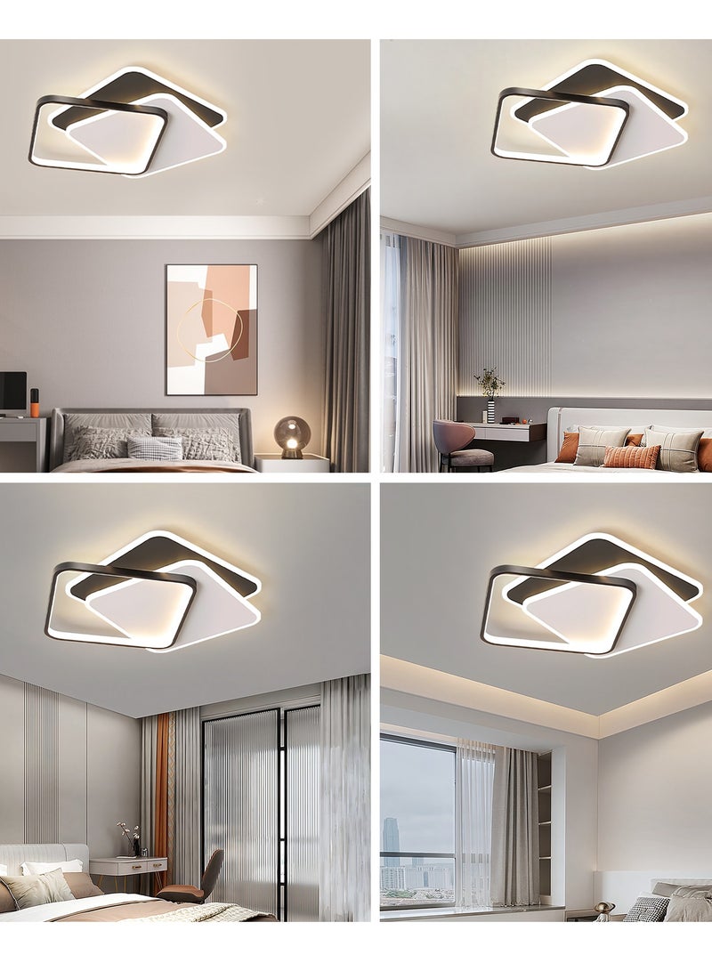 Modern LED Ceiling Light Bedroom,Square White and Black Ceiling Lights for Living Room,Kitchen,Dining Room,Study,Dimmable Acrylic Ceiling Lamp