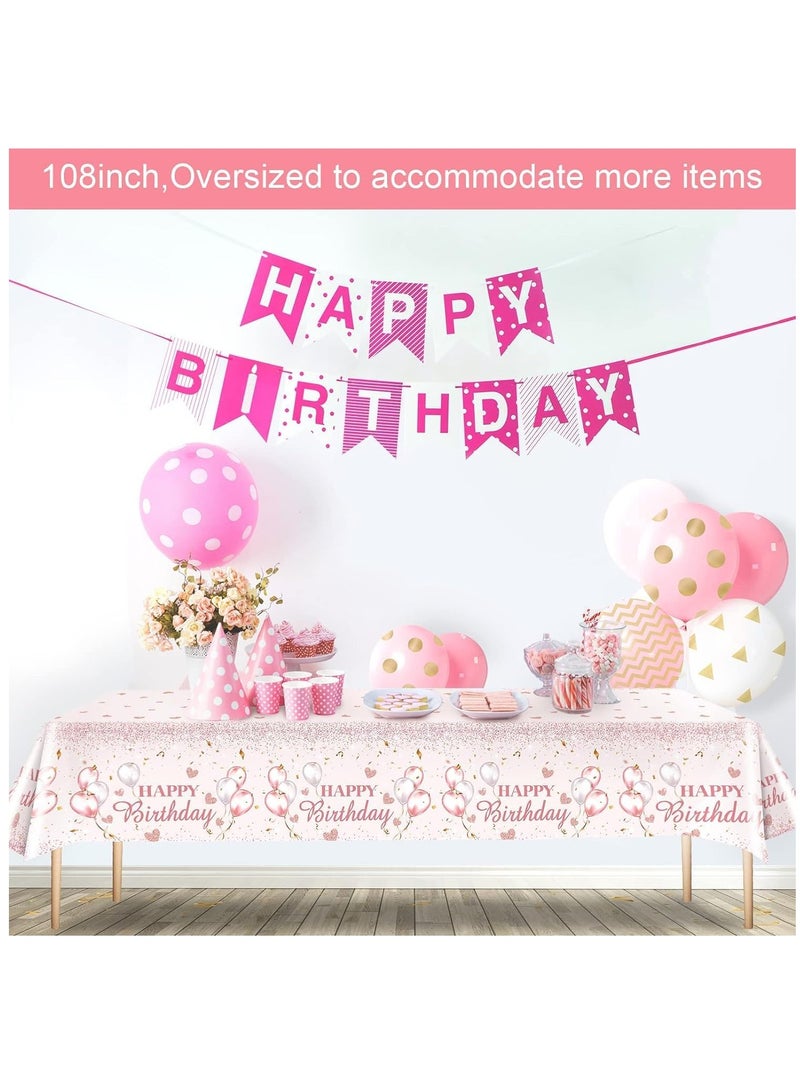 Tablecloths, Disposable Table Cover Pink and Rose Gold Party Decorations Birthday Party Plastic Table Cloths Party Supplies 54 x 108 Inches, 3 Pcs