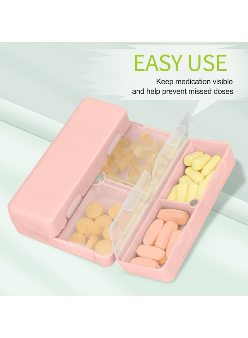 SYOSI 2 Pcs Pill Organizers, Portable Daily Pill Organizer Box 7 Compartments Travel Pill Case Pocket Pill Box for Vitamins, Cod Liver Oil, Supplements and Medication (Pink)