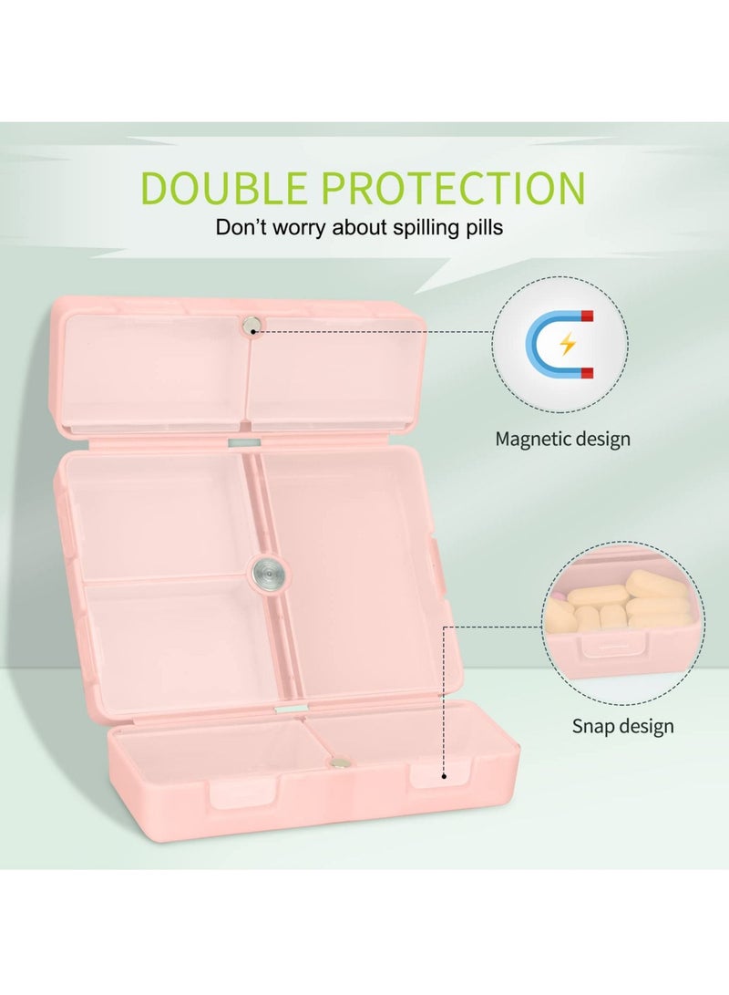 SYOSI 2 Pcs Pill Organizers, Portable Daily Pill Organizer Box 7 Compartments Travel Pill Case Pocket Pill Box for Vitamins, Cod Liver Oil, Supplements and Medication (Pink)