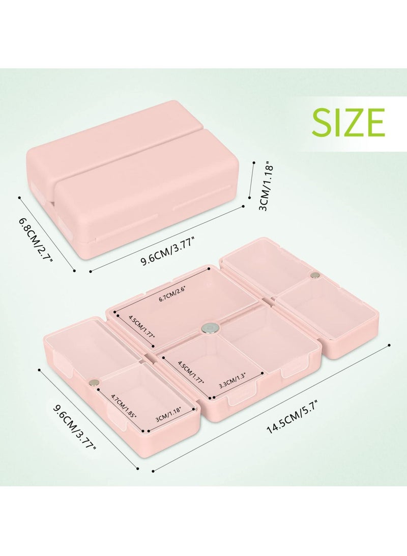 SYOSI 2 Pcs Pill Organizers, Portable Daily Pill Organizer Box 7 Compartments Travel Pill Case Pocket Pill Box for Vitamins, Cod Liver Oil, Supplements and Medication (Pink)