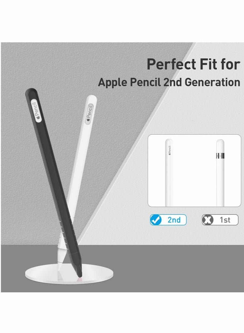 Case Fit for Apple Pencil 2nd Generation: 2 Pack Protective Silicone Cover + 4 Nibs Cover for iPad Pro 11 12.9 Inch, Soft Sleeve Compatible with Magnetic Charging and Double Tap (Black,White)