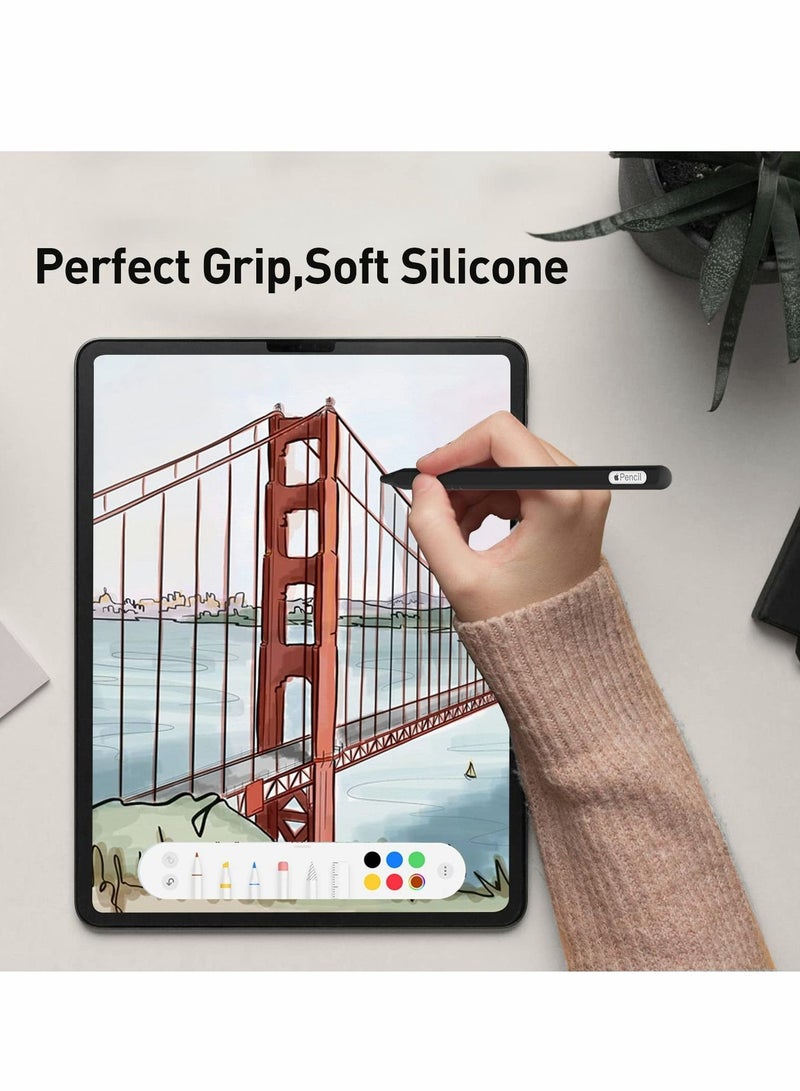 Case Fit for Apple Pencil 2nd Generation: 2 Pack Protective Silicone Cover + 4 Nibs Cover for iPad Pro 11 12.9 Inch, Soft Sleeve Compatible with Magnetic Charging and Double Tap (Black,White)