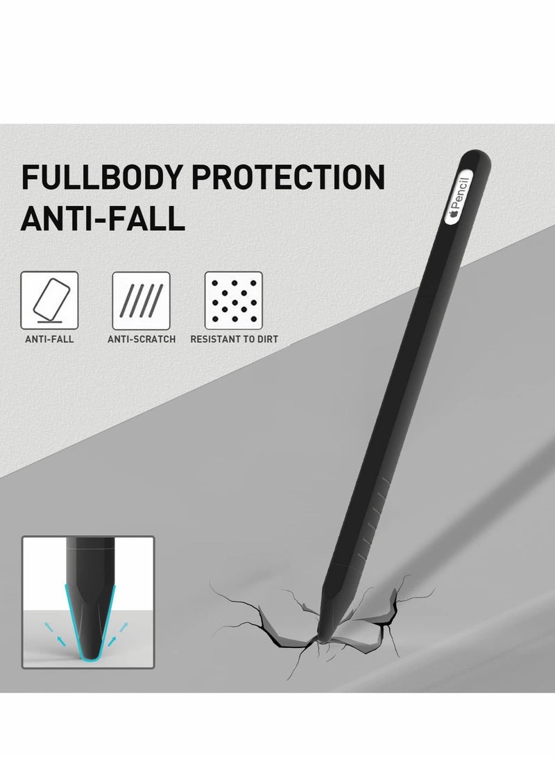 Case Fit for Apple Pencil 2nd Generation: 2 Pack Protective Silicone Cover + 4 Nibs Cover for iPad Pro 11 12.9 Inch, Soft Sleeve Compatible with Magnetic Charging and Double Tap (Black,White)