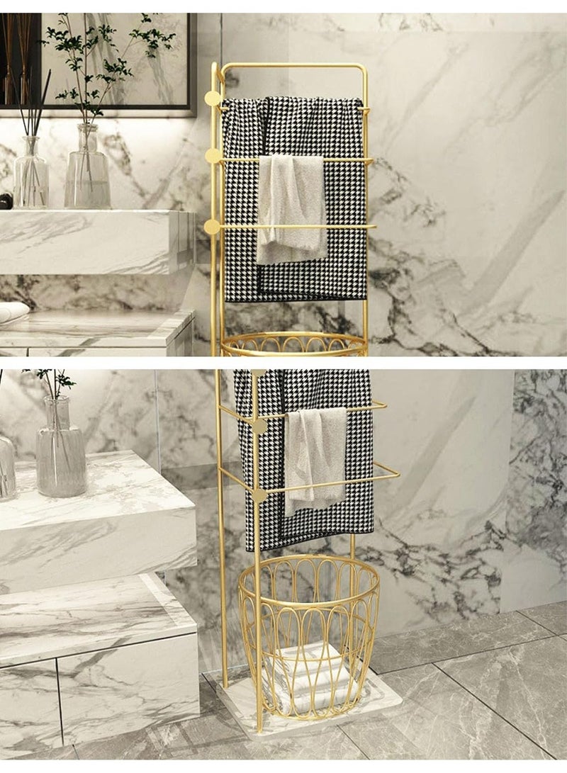 Towel Rack with Basket for Dirty Clothes 3 Tier standing Blanket Rack for Bathroom and Bedroom