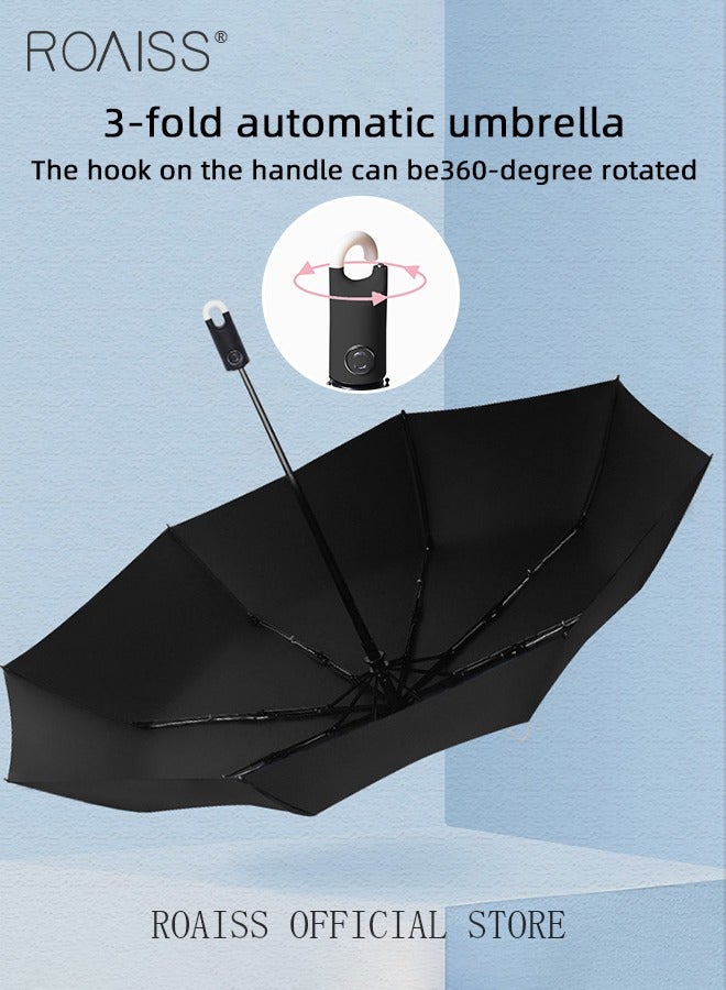 Lightweight and Hook Type Automatic Umbrella Unisex Rain and Shine Dual Use 8 Rib Reinforced Thickened Portable Arc Umbrella for UV Protection Rain Resistant and Windproof Folding Parasol