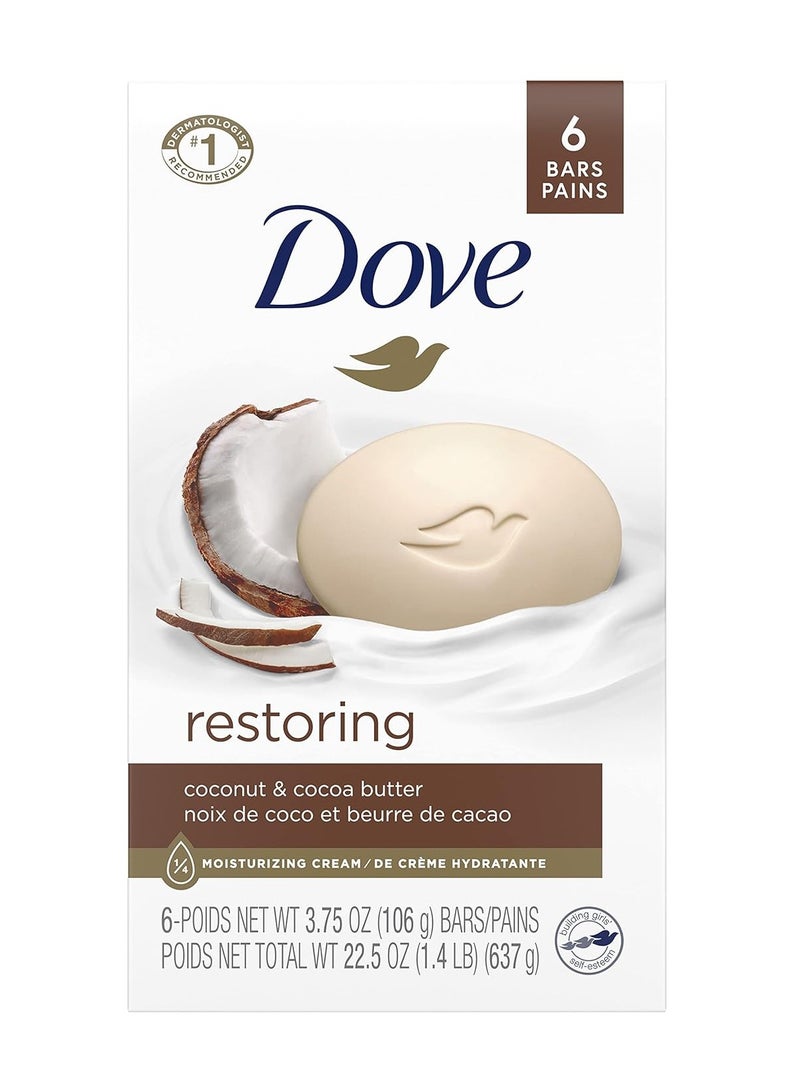 Dove Beauty Bar Soap Restoring Coconut & Cocoa Butter 6 Count for Restored Skin, Nourishes Skin 3.75 oz